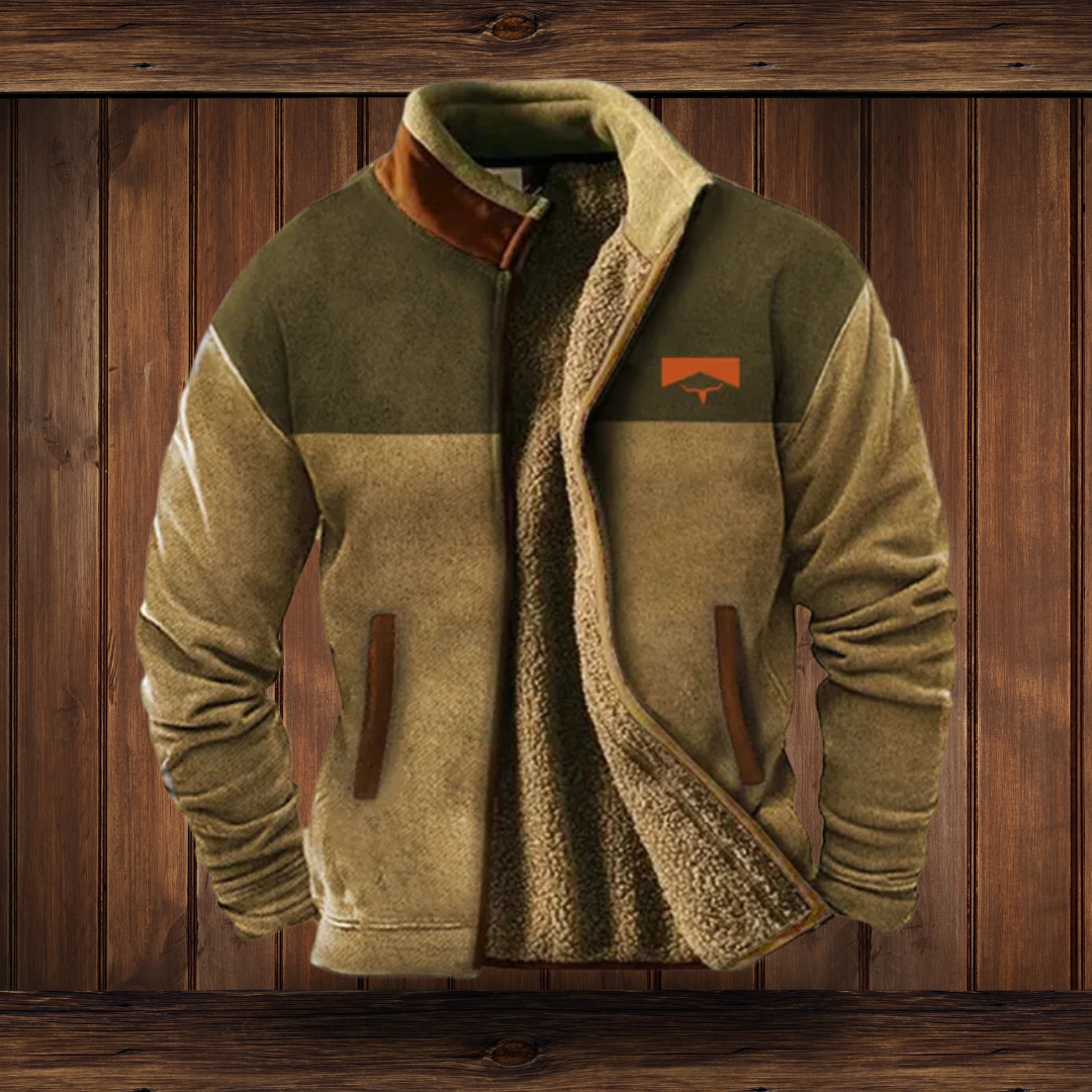 Men's jacket with a stand collar, full zip and patterned long sleeves