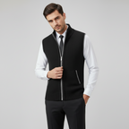 Men's knitted sleeveless vest with stand collar and zip fastening