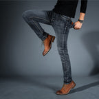 Men's slim fit jeans with five-pocket design and tapered legs