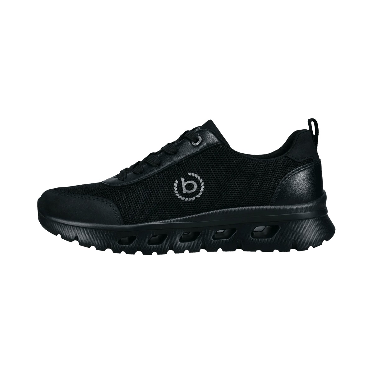 Black women's lace-up trainers with textured panels and chunky flat soles