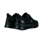 Black women's lace-up trainers with textured panels and chunky flat soles