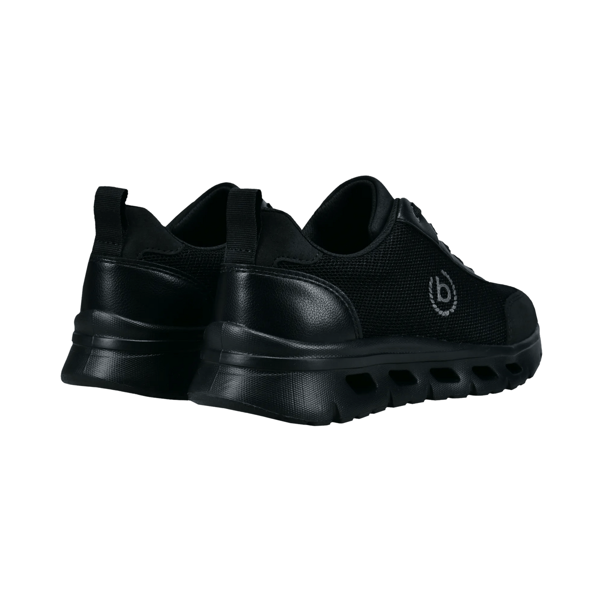Black women's lace-up trainers with textured panels and chunky flat soles