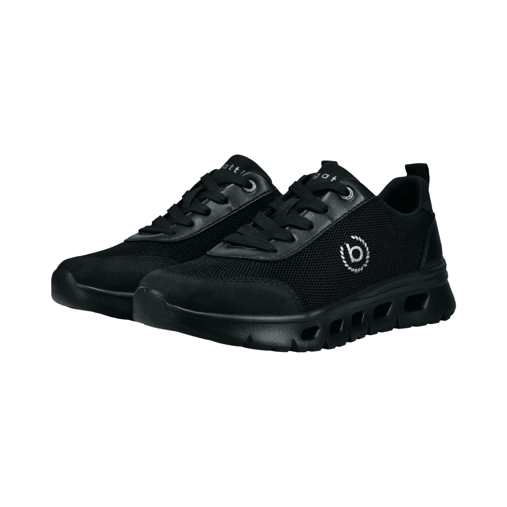 Black women's lace-up trainers with textured panels and chunky flat soles