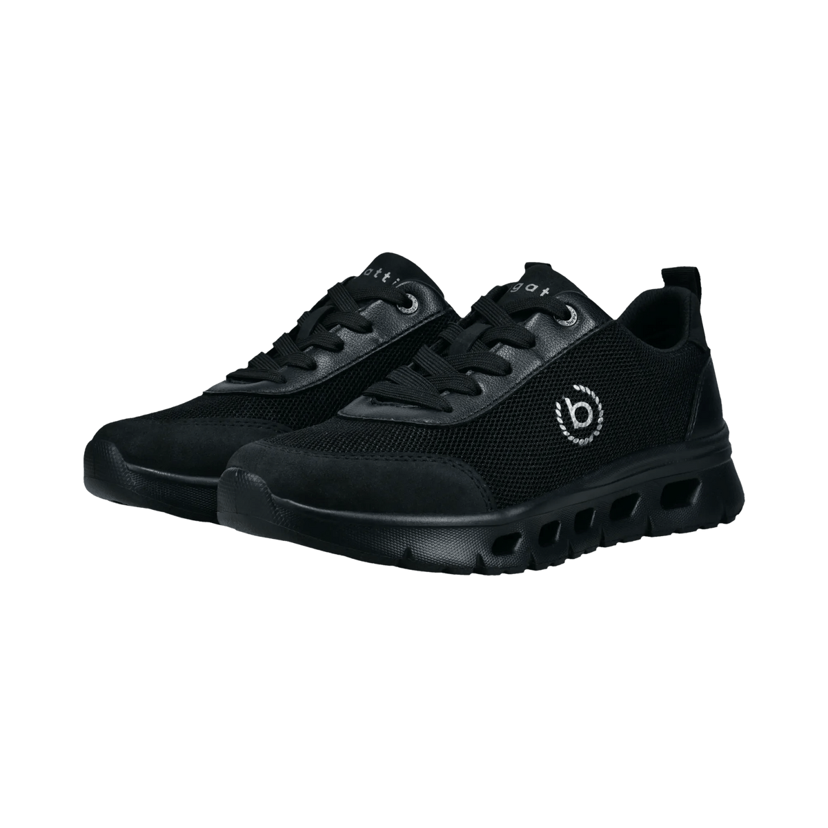 Black women's lace-up trainers with textured panels and chunky flat soles