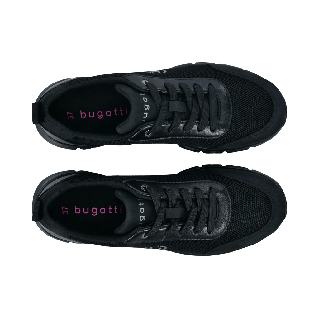 Black women's lace-up trainers with textured panels and chunky flat soles