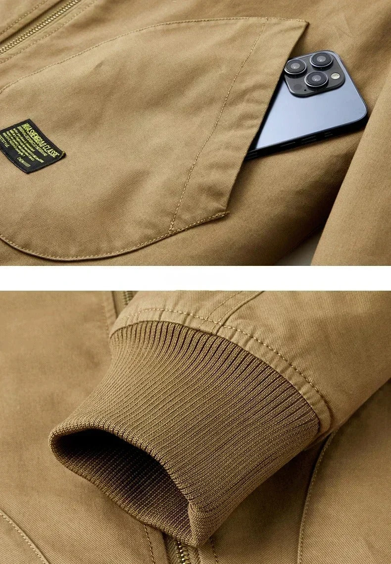 Men's sherpa-lined bomber jacket with zip front, ribbed trims and sleeve pocket