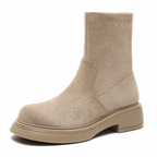 Textured ankle boots with round toes and low block heels