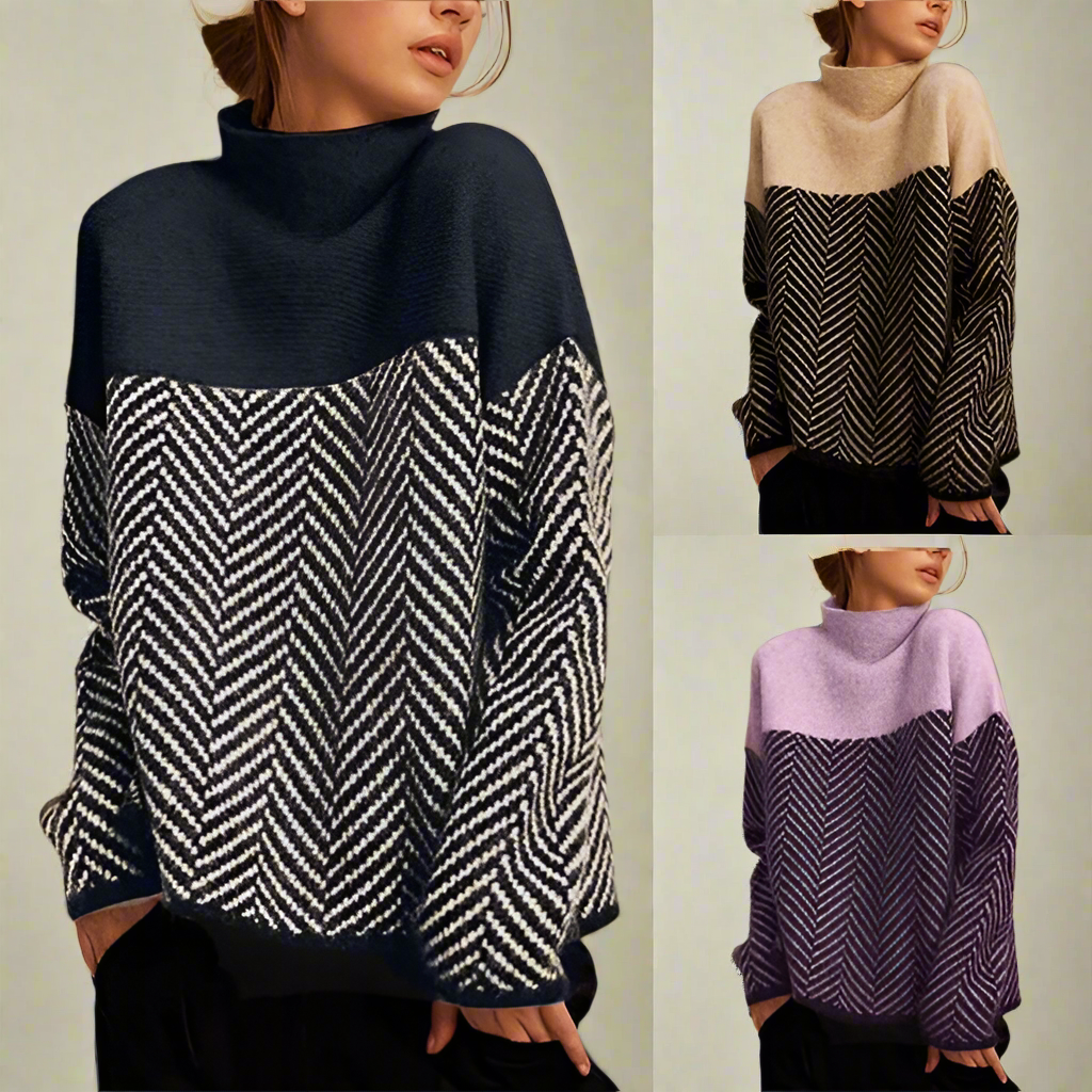 Women's relaxed chevron turtleneck jumper with long sleeves