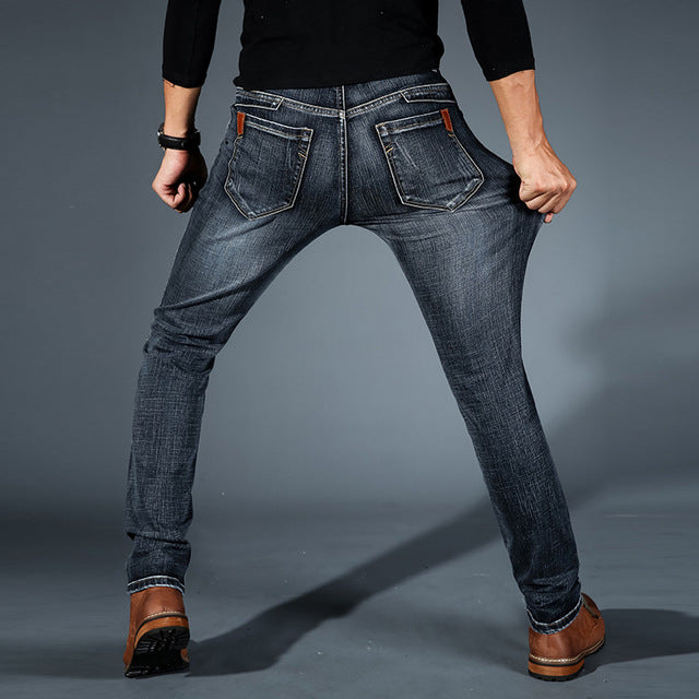 Men's slim fit jeans with five-pocket design and tapered legs