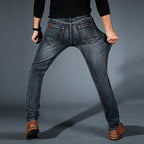 Men's slim fit jeans with five-pocket design and tapered legs