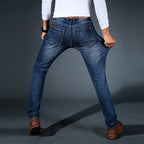 Men's slim fit jeans with five-pocket design and tapered legs