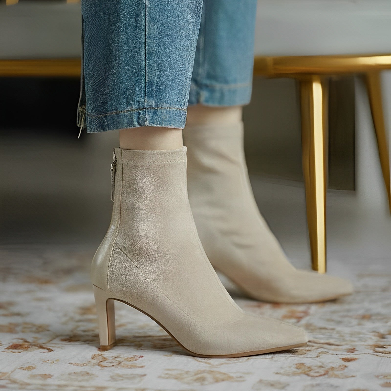 Women's pointed toe ankle boots with high stiletto heels and side zippers