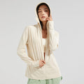 Women's hooded zip jacket with detachable face cover and long sleeves