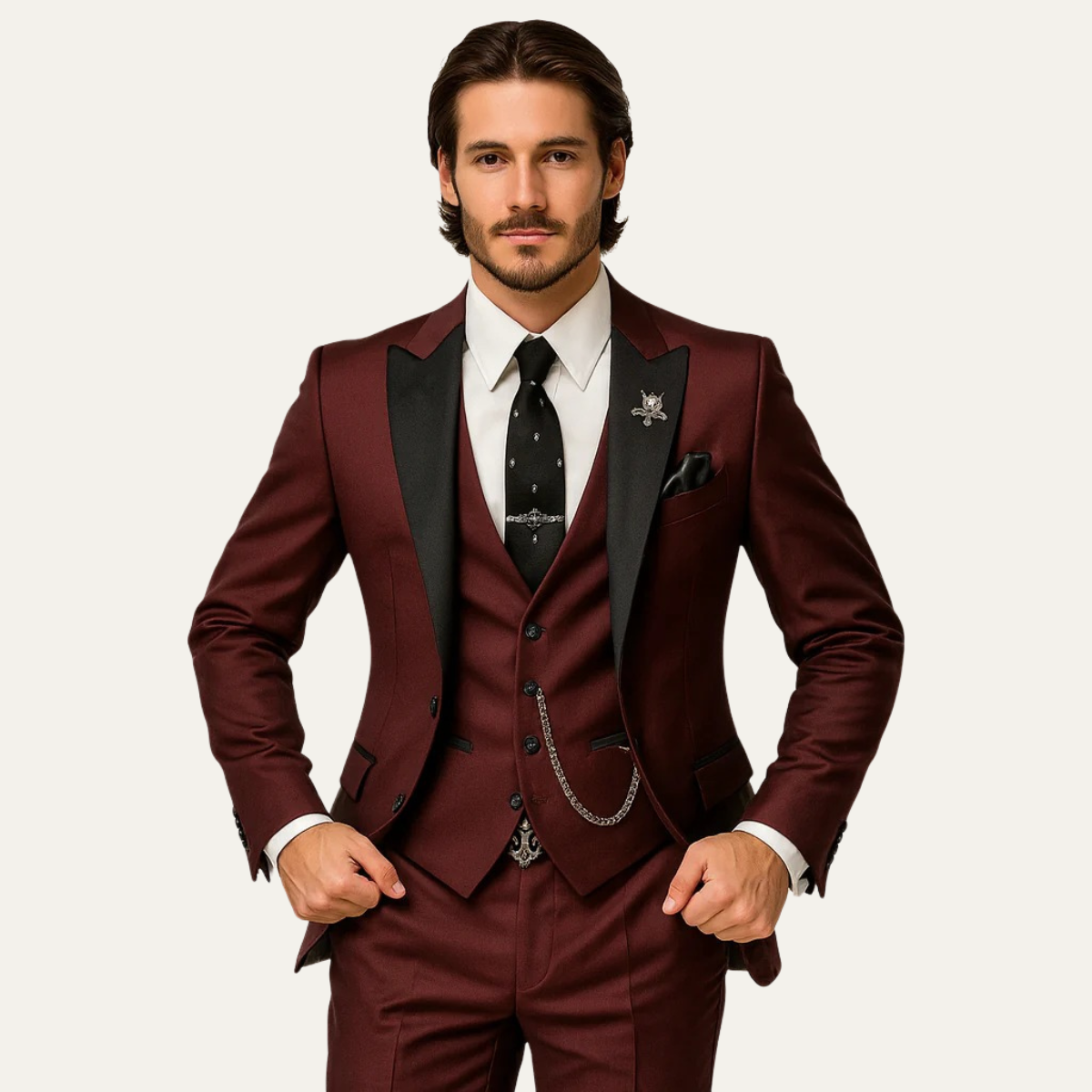 Men's three-piece suit with blazer, waistcoat and trousers