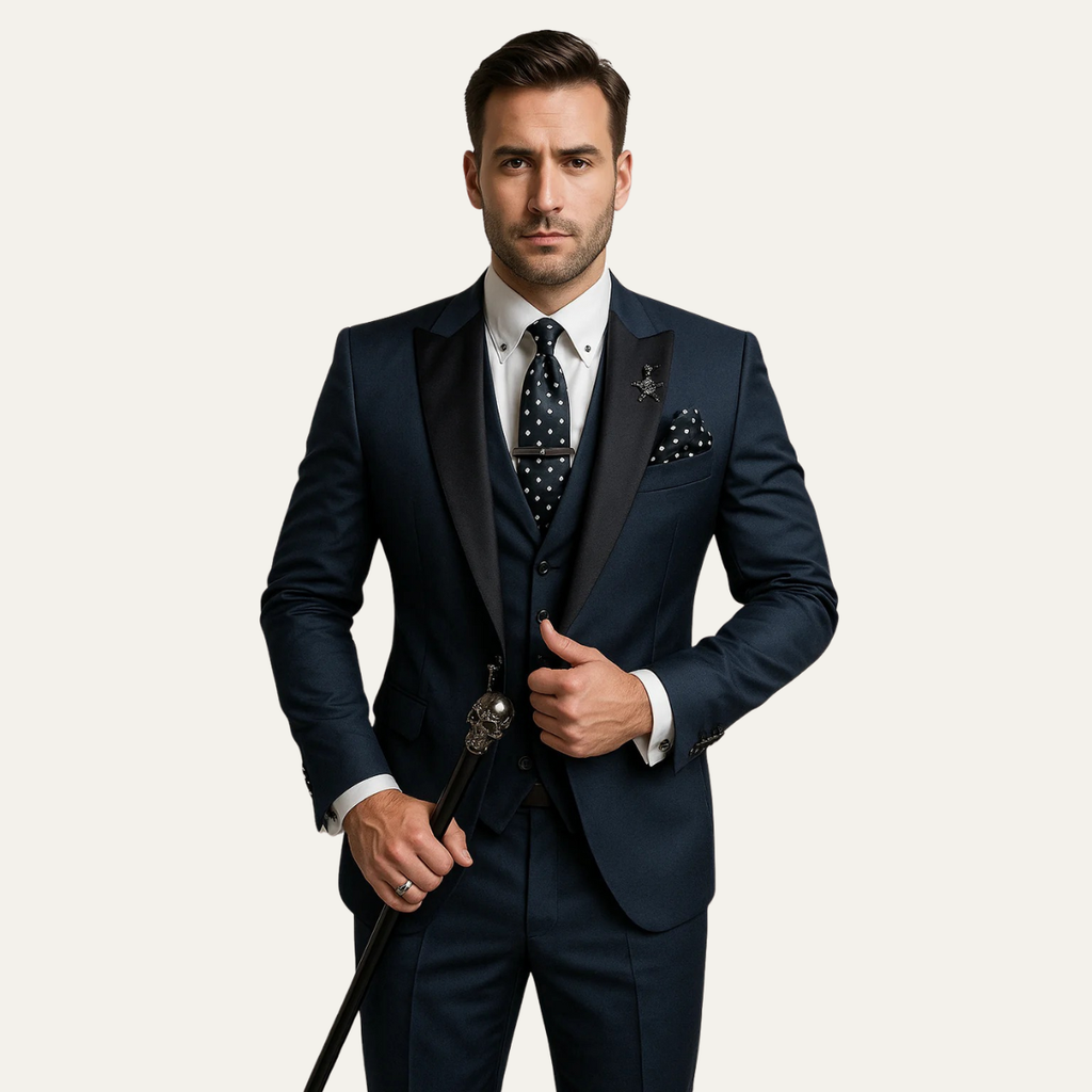 Men's three-piece suit with blazer, waistcoat and trousers