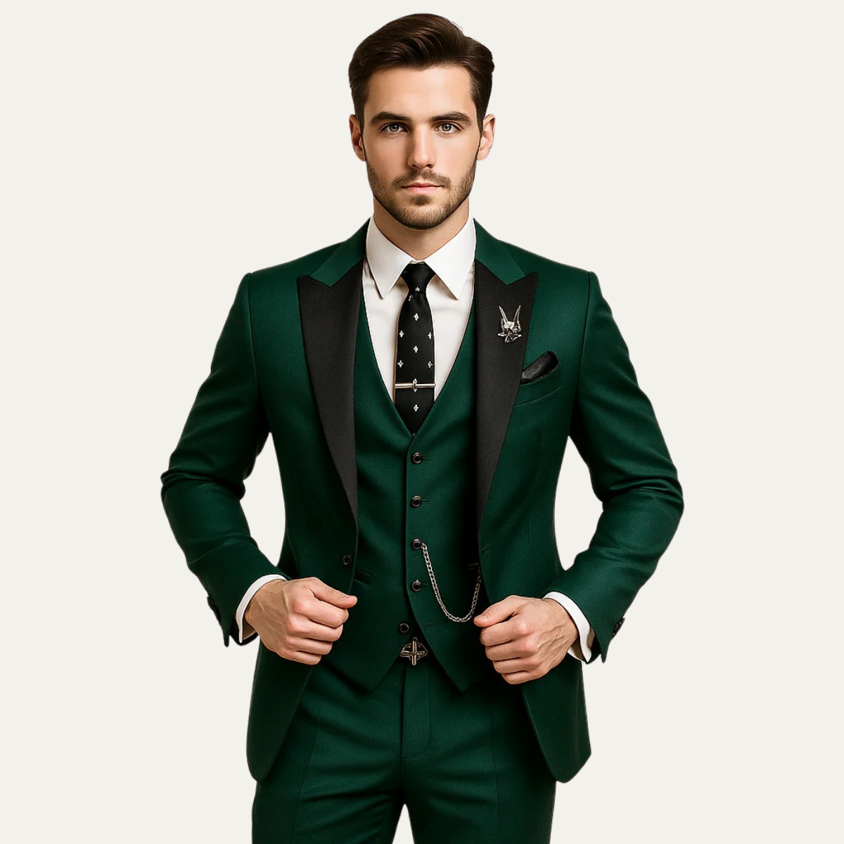 Men's three-piece suit with blazer, waistcoat and trousers