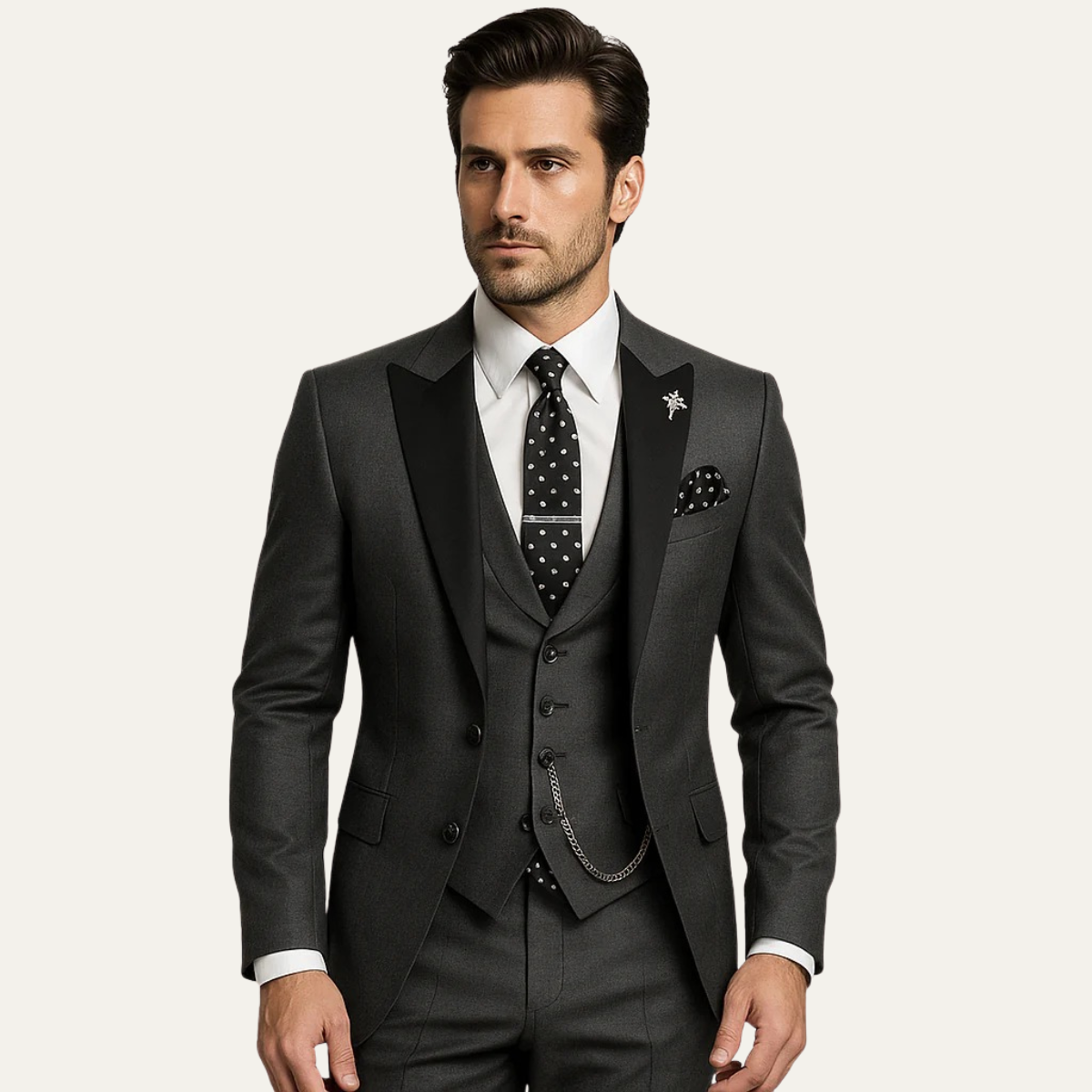 Men's three-piece suit with blazer, waistcoat and trousers