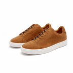 Low-top lace-up trainer with perforated side detailing and contrasting white sole
