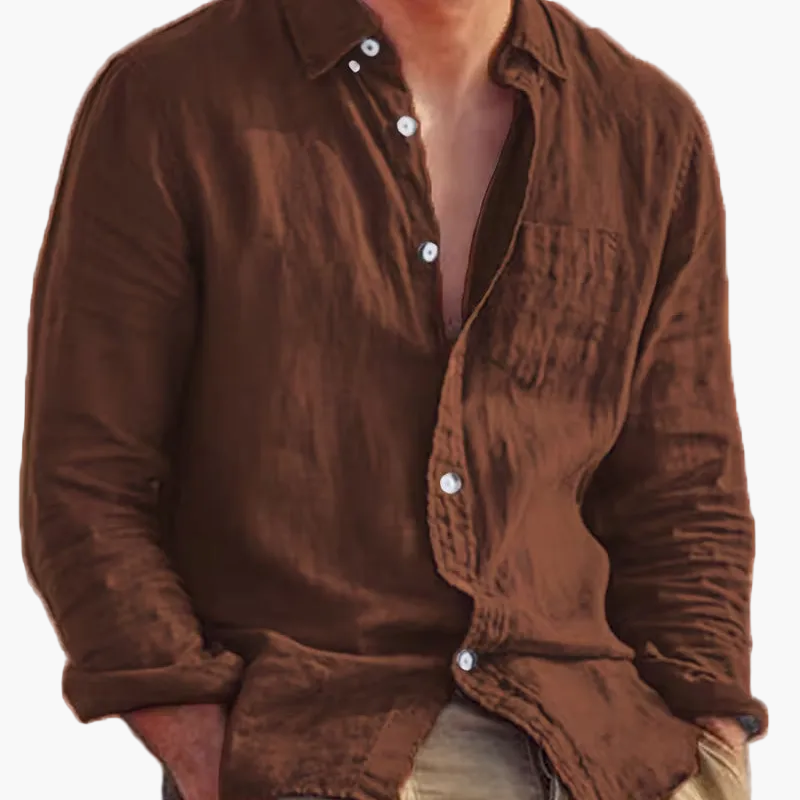 Men's long sleeve textured shirt with point collar, button front and chest pocket
