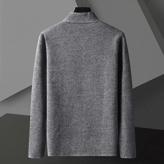 Men's textured cardigan with stand collar, button front and two patch pockets