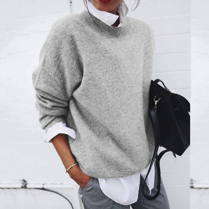 Women's textured crew neck jumper with long sleeves and ribbed trims
