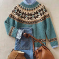 Women's blue Fair Isle knit jumper with crew neck and long sleeves