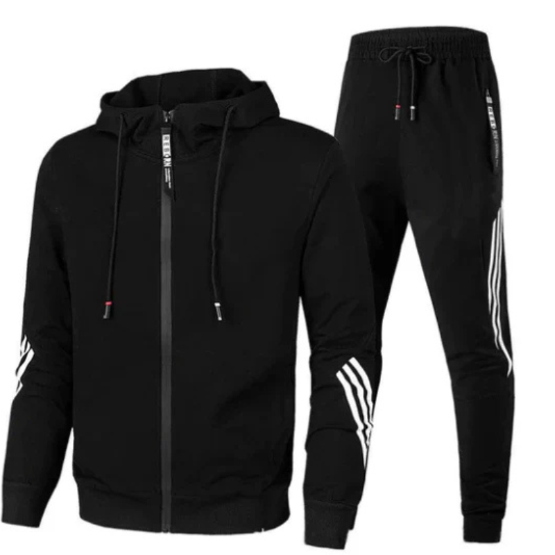 Men's hooded tracksuit set with zip hoodie and tapered jogger trousers
