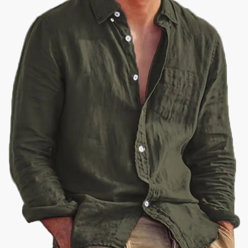 Men's long sleeve textured shirt with point collar, button front and chest pocket