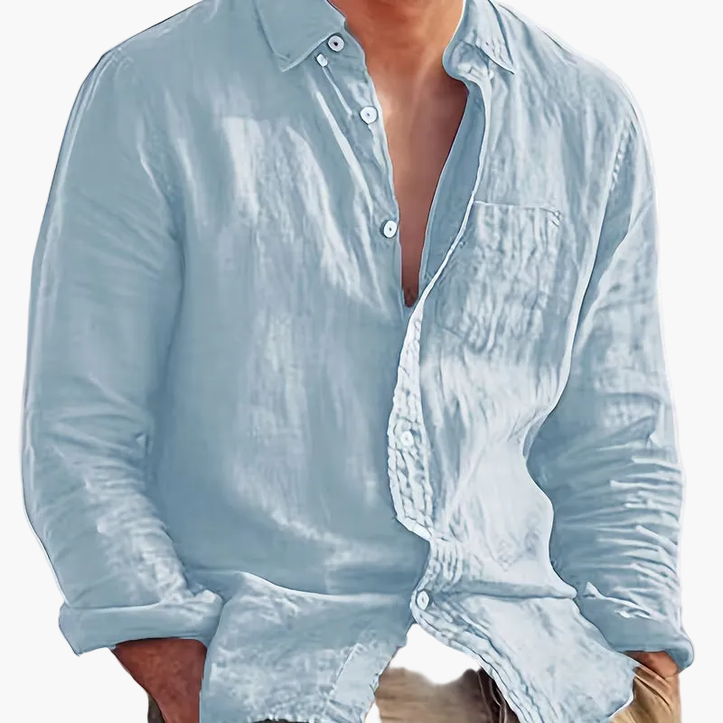 Men's long sleeve textured shirt with point collar, button front and chest pocket