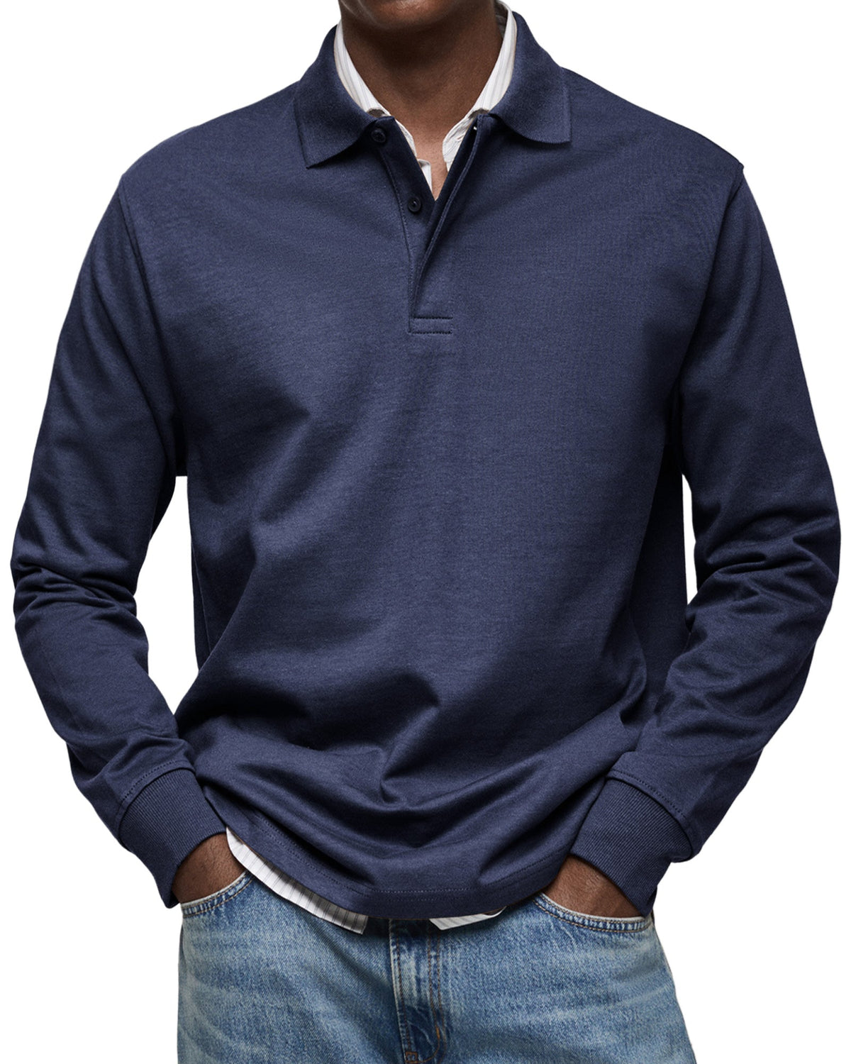 Men's long-sleeve polo jumper with collar, buttons and ribbed cuffs