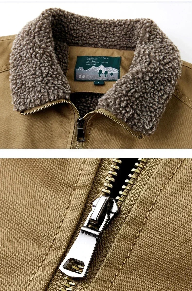Men's sherpa-lined bomber jacket with zip front, ribbed trims and sleeve pocket