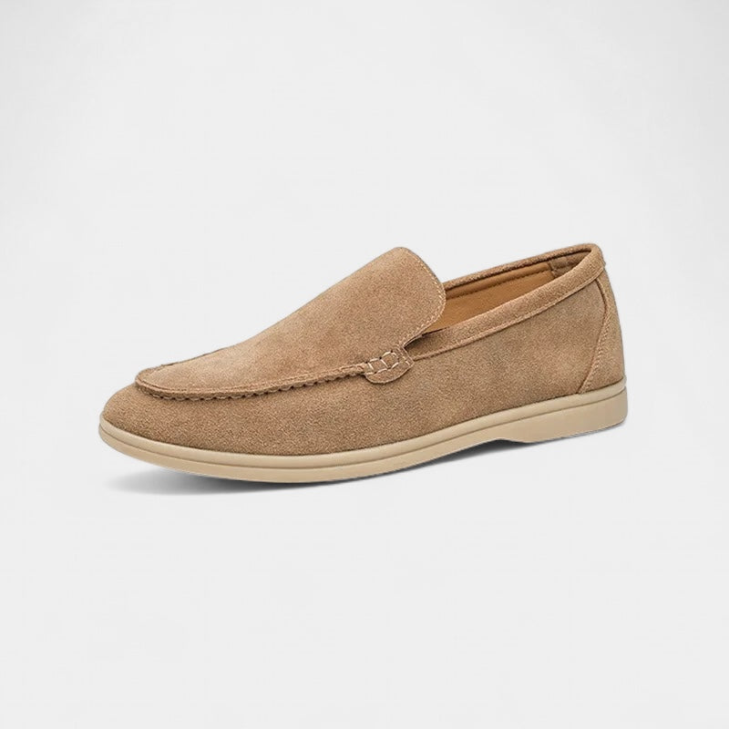 Men's slip-on loafers with moc toe and low flat sole