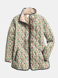Women's multicoloured floral quilted jacket with high collar and button front