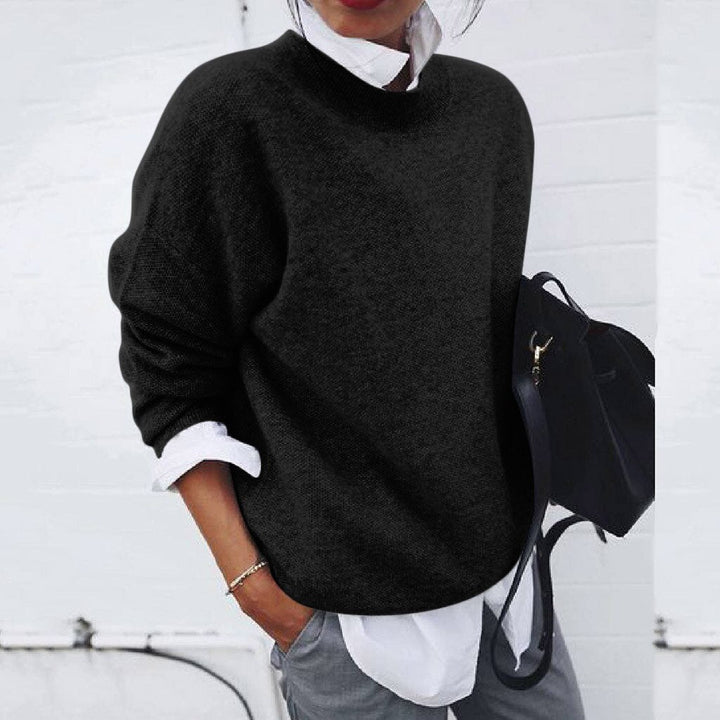 Women's textured crew neck jumper with long sleeves and ribbed trims
