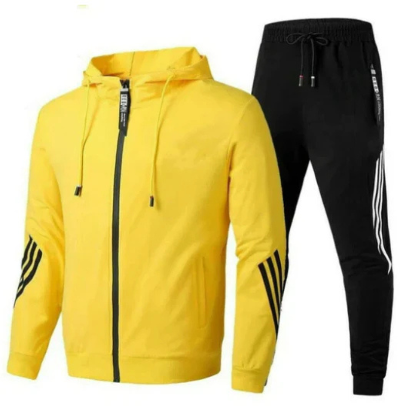 Men's hooded tracksuit set with zip hoodie and tapered jogger trousers
