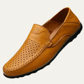 Men's perforated slip-on loafer with round toe and flat ridged sole