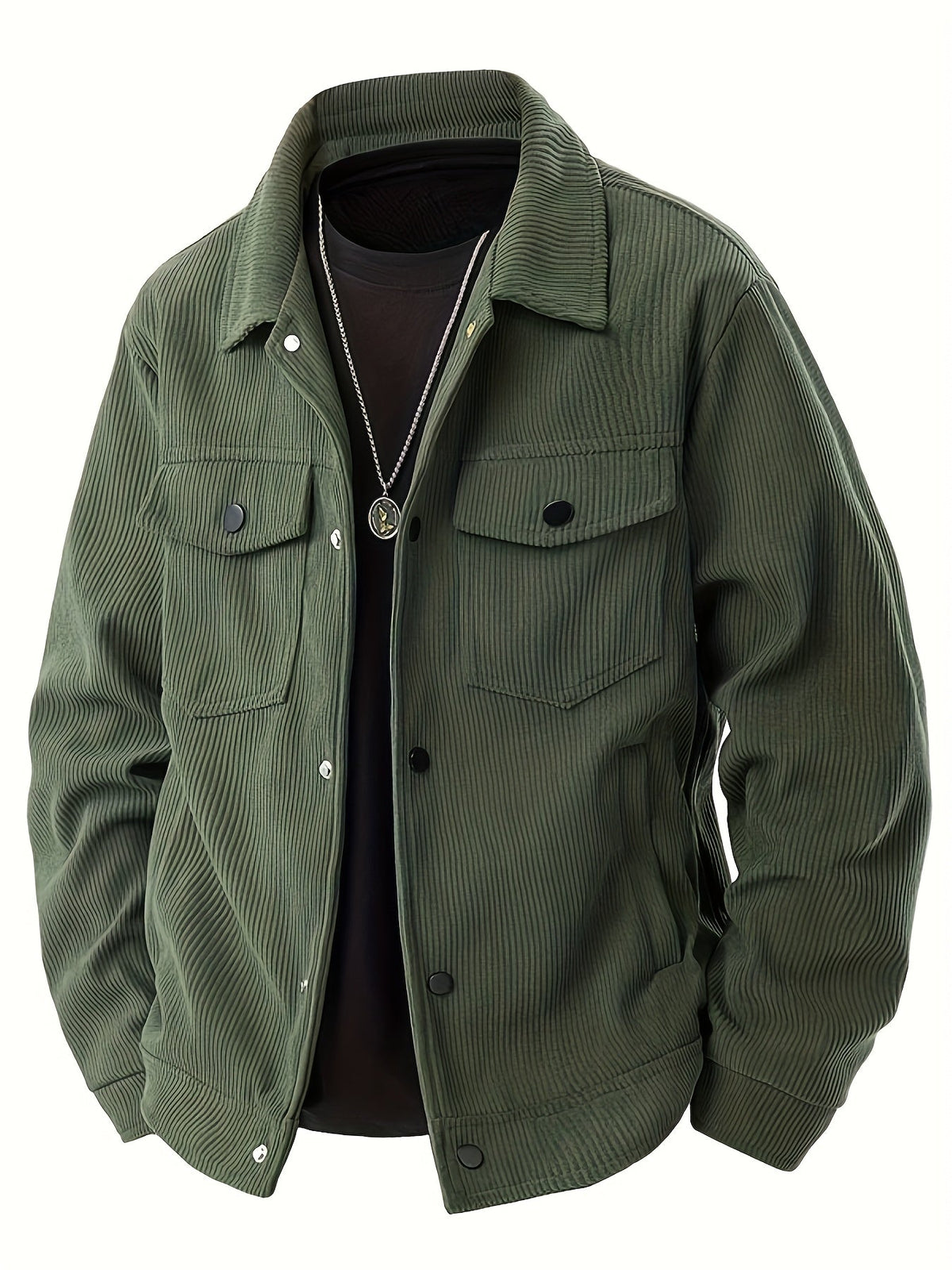 Men's ribbed corduroy jacket with shirt collar, button front and multiple pockets