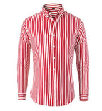 Men's striped shirt with Mandarin collar, button front and rolled sleeves