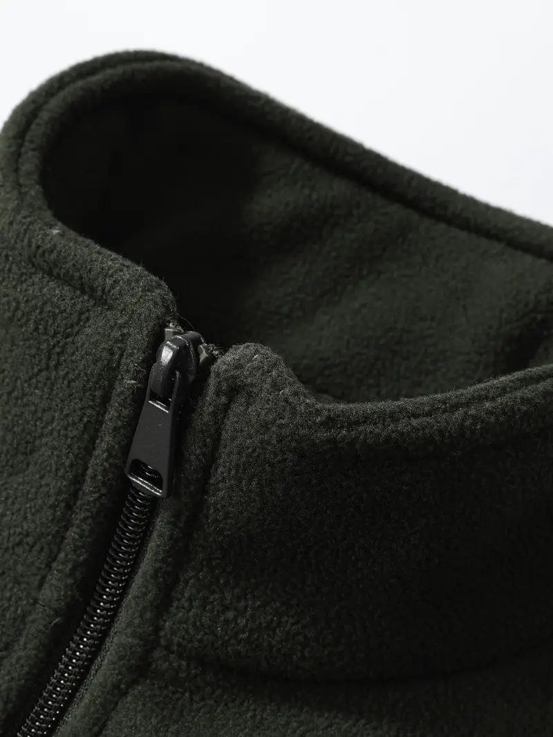 Men's fleece jacket with stand collar, long sleeves and full zip front