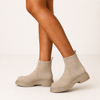 Textured ankle boots with round toes and low block heels