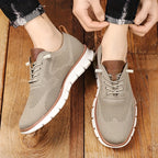 Textured lace-up trainers with rounded toe and flat white sole