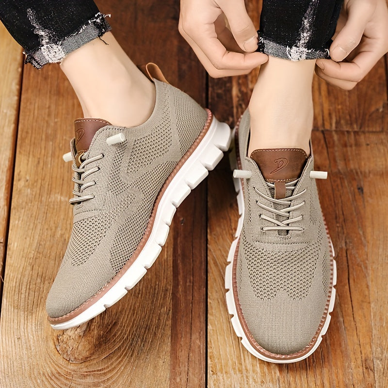 Textured lace-up trainers with rounded toe and flat white sole