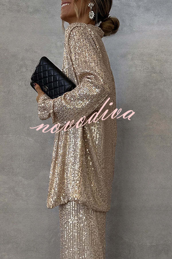 Women's open-front sequin jacket with long sleeves and draped fit