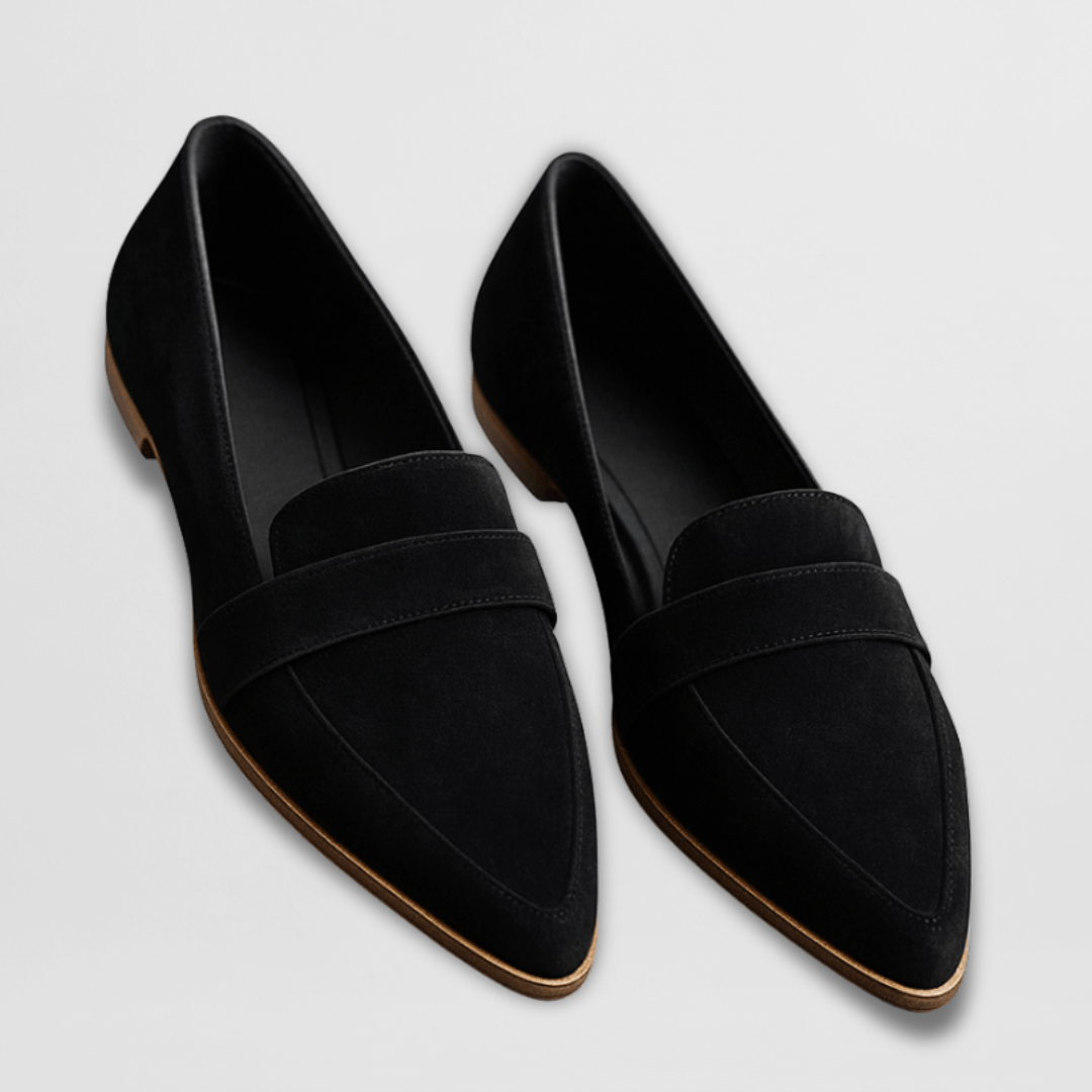 Women's pointed toe loafers with penny straps and low heels