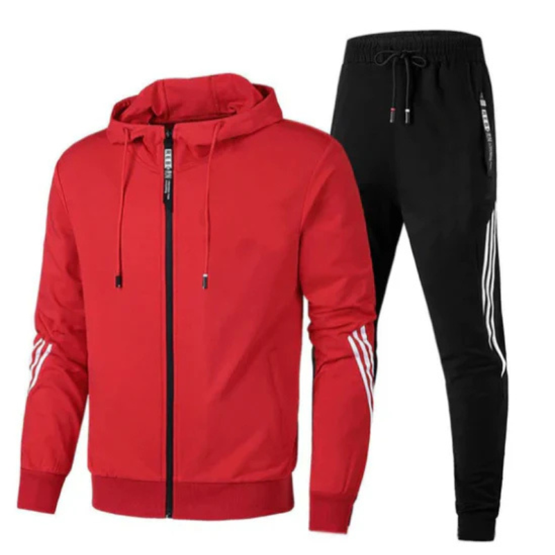 Men's hooded tracksuit set with zip hoodie and tapered jogger trousers