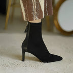 Women's pointed toe ankle boots with high stiletto heels and side zippers