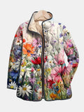 Women's floral quilted jacket with stand collar and button fastening