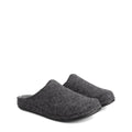 Grey closed-toe house slippers with textured uppers and black flat soles