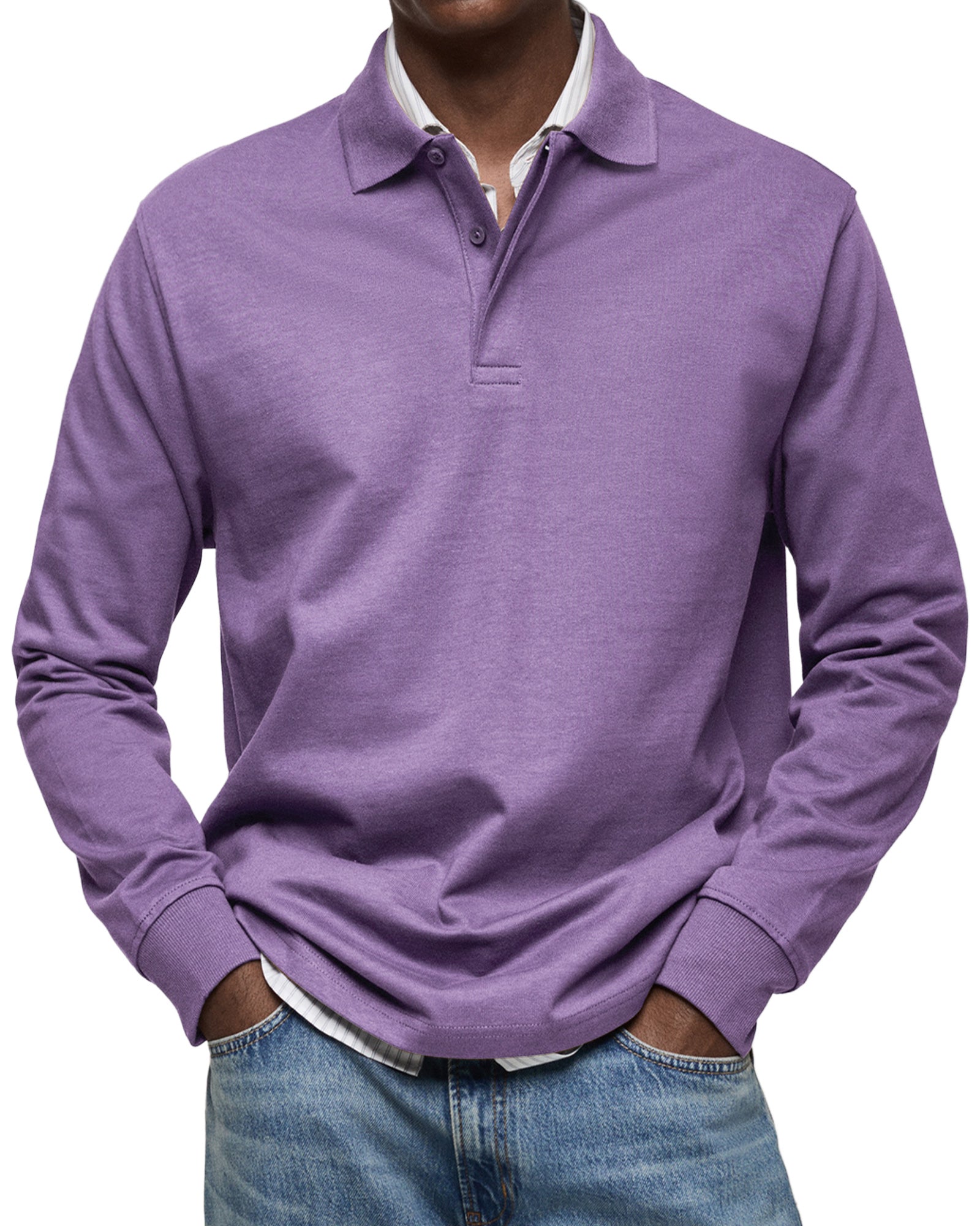 Men's long-sleeve polo jumper with collar, buttons and ribbed cuffs