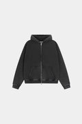 Men's black full-zip hoodie with hood, long sleeves and front pockets